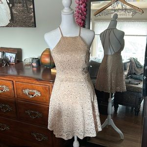 Halter sequence dress backless with a zipper